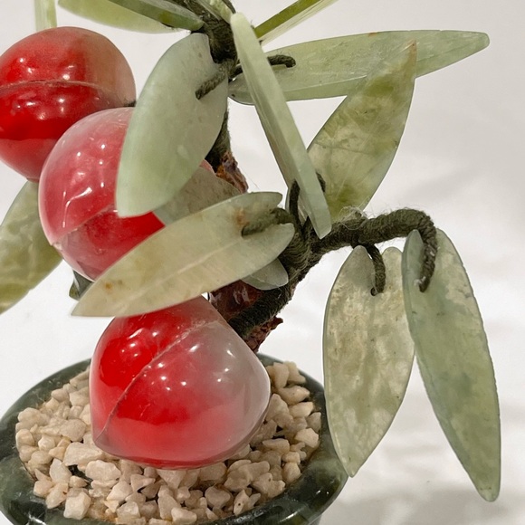 Vintage Asian Mini Bonsai Jade Leaves & Natural Stone Peach Tree Hand Carved - Picture 15 of 15